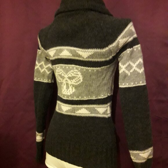 Aritzia TNA 100% Lambswool XXS Full Zip Sweater Shawl Collar Gray & White Wool - Picture 5 of 9